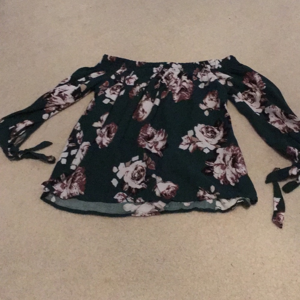 Green rose off the shoulder top